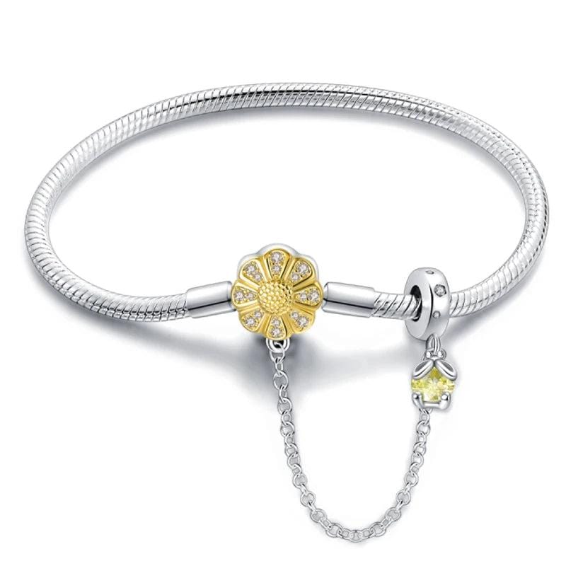 Amarante Jewelry Sunflower Charm Bracelet with Safety Chain and Dangle
