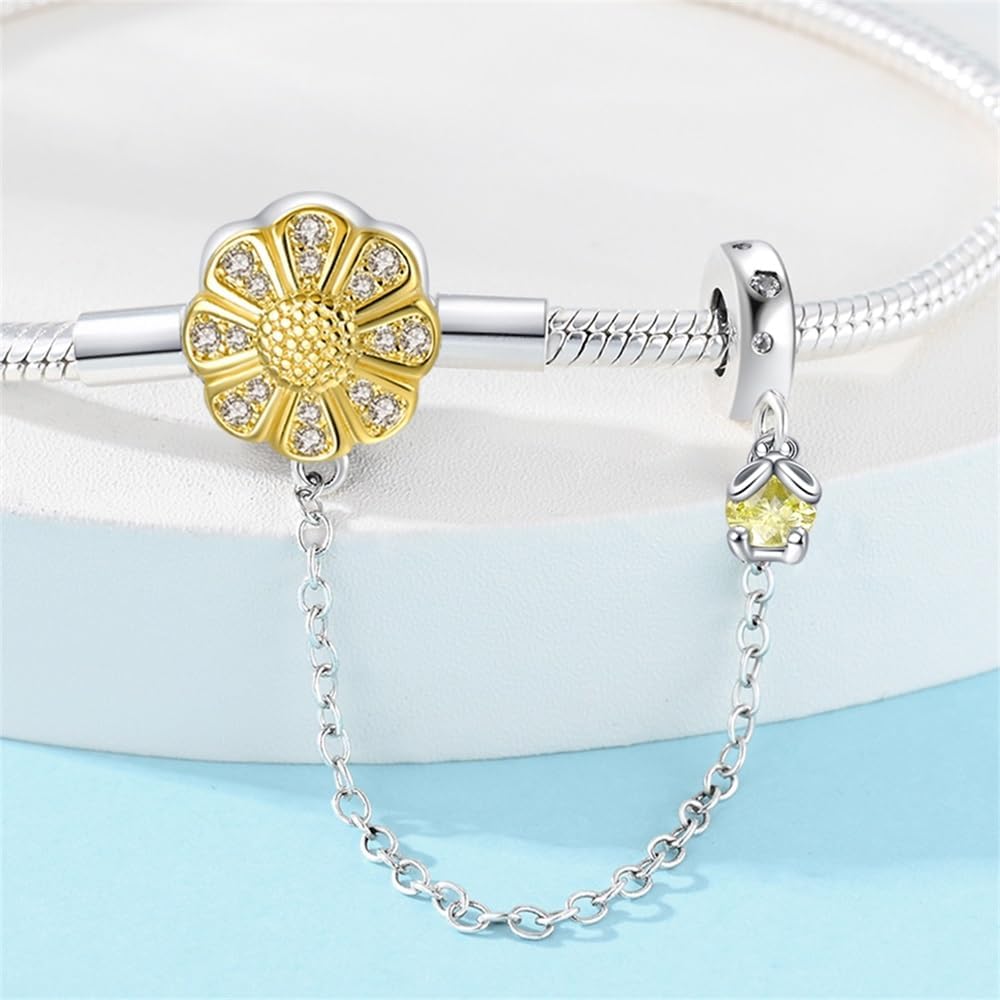 Amarante Jewelry Sunflower Charm Bracelet with Safety Chain and Dangle