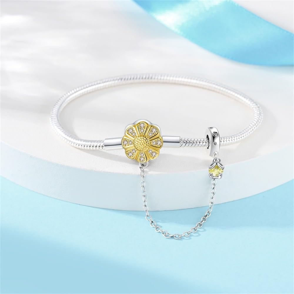 Amarante Jewelry Sunflower Charm Bracelet with Safety Chain and Dangle