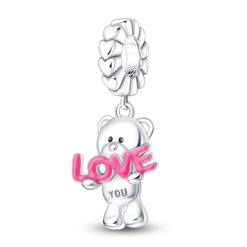 Amarante Jewelry Teddy Bear Holding 'Love You' Pink Dangle Charm
