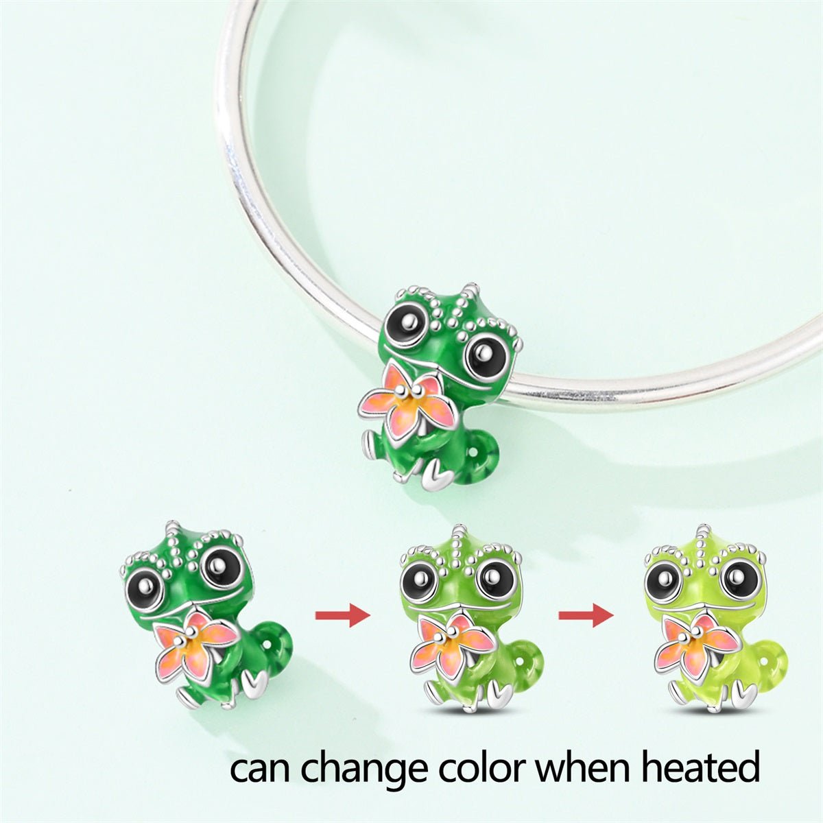 Amarante Jewelry Thermochromic Color - Changing Baby Chameleon with Flower Charm