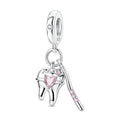 Amarante Jewelry Tooth & Toothbrush Pink Heart Dangle Charm