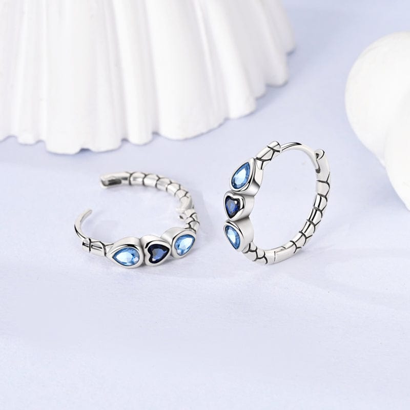 Amarante Jewelry Triple Blue Heart Gem Hoop Earrings