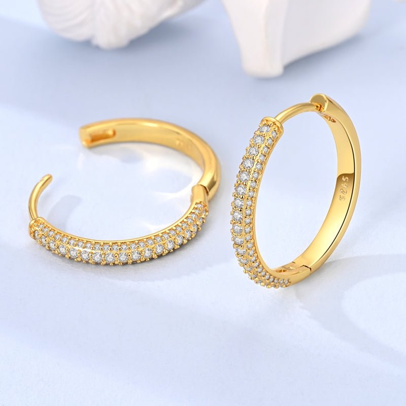 Amarante Jewelry Triple Row Sparkling Gold Hoop Earrings