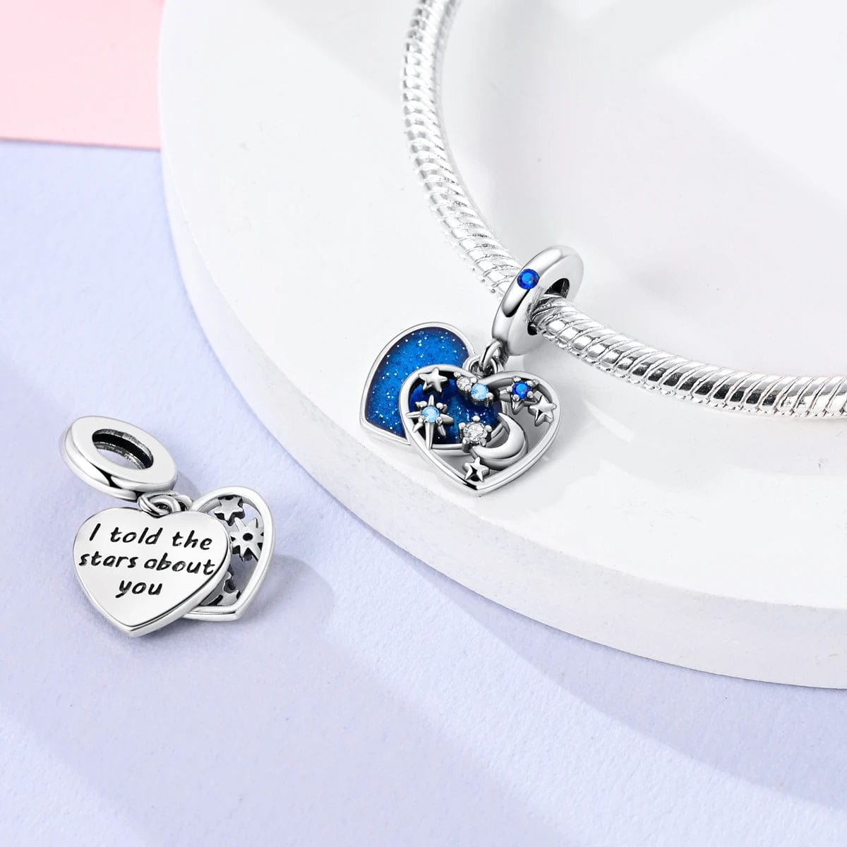 Amarante Jewelry Twinkling Stars & Moon Heart Charm