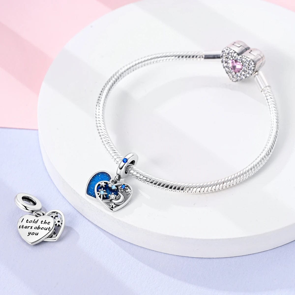 Amarante Jewelry Twinkling Stars & Moon Heart Charm