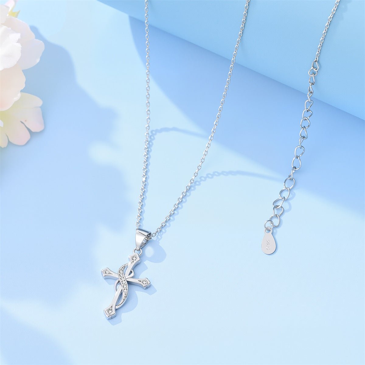 Amarante Jewelry Twisted Cross with Pavé Stone Pendant Necklace