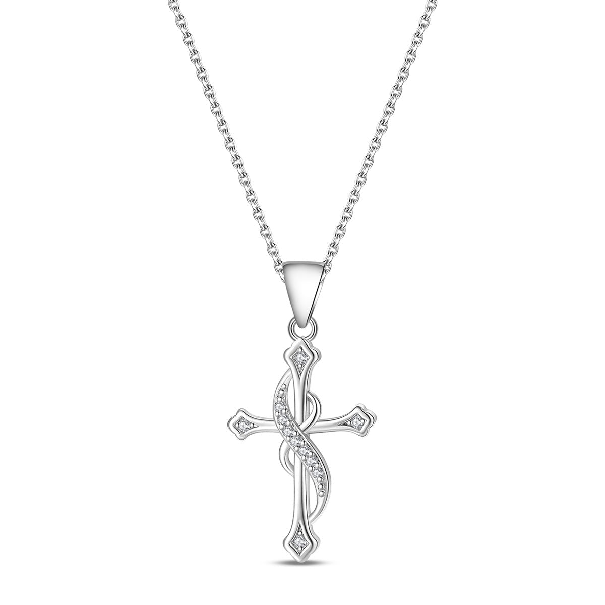 Amarante Jewelry Twisted Cross with Pavé Stone Pendant Necklace
