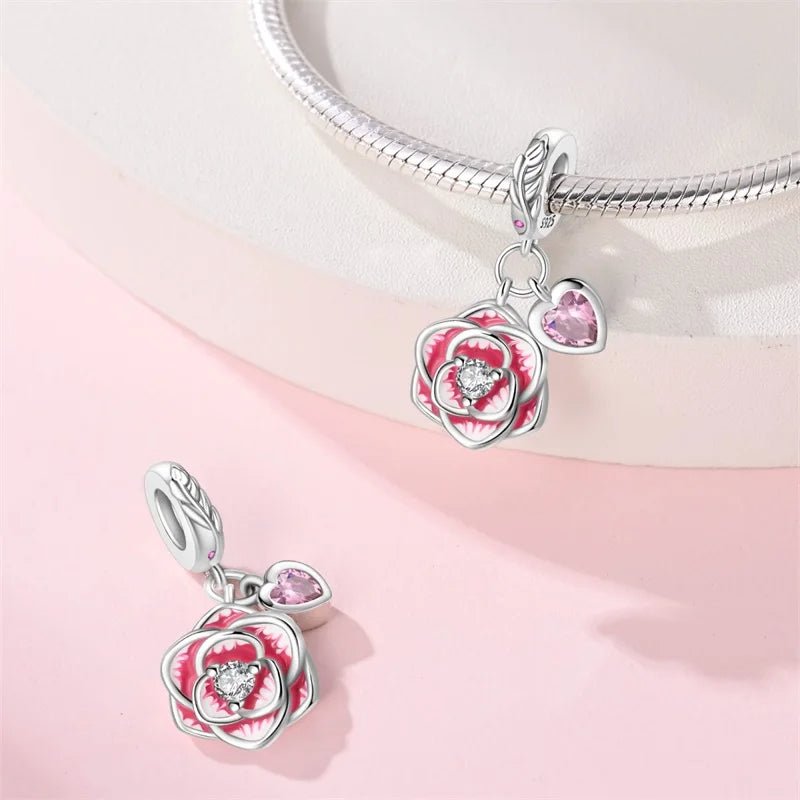 Amarante Jewelry Rose with Pink Heart Dangle Charm