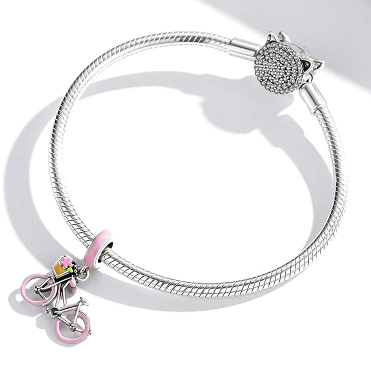 Amarante Jewelry Pink Bicycle with Flower Basket Dangle Charm