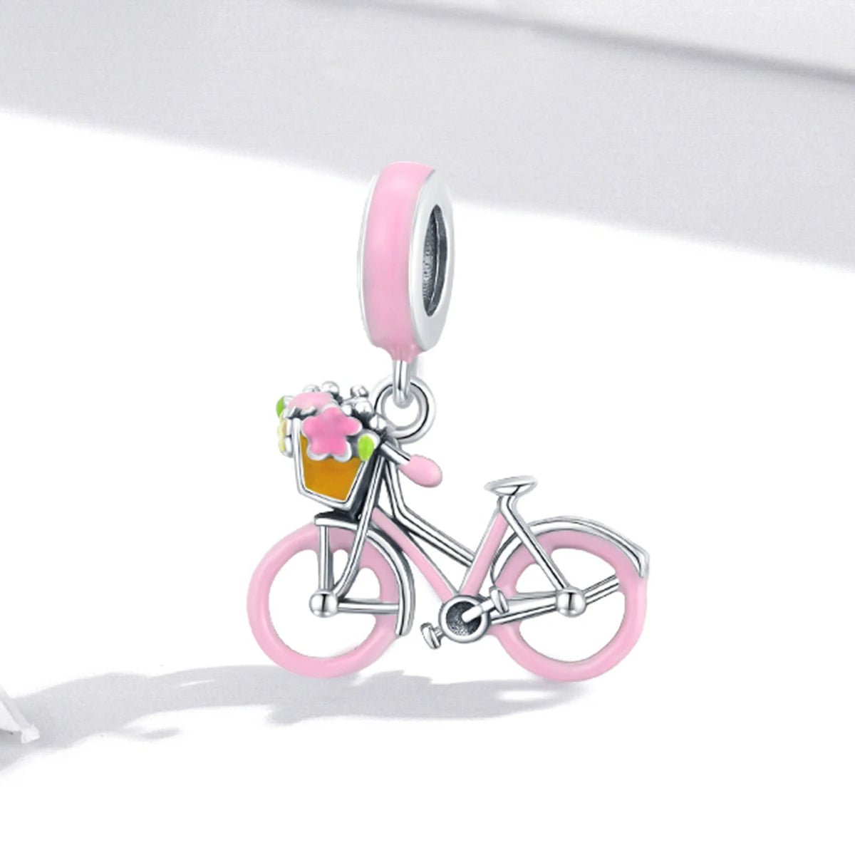 Amarante Jewelry Pink Bicycle with Flower Basket Dangle Charm