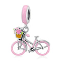 Amarante Jewelry Pink Bicycle with Flower Basket Dangle Charm