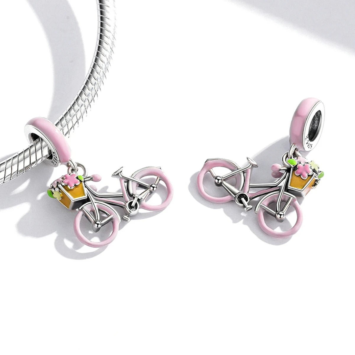 Amarante Jewelry Pink Bicycle with Flower Basket Dangle Charm