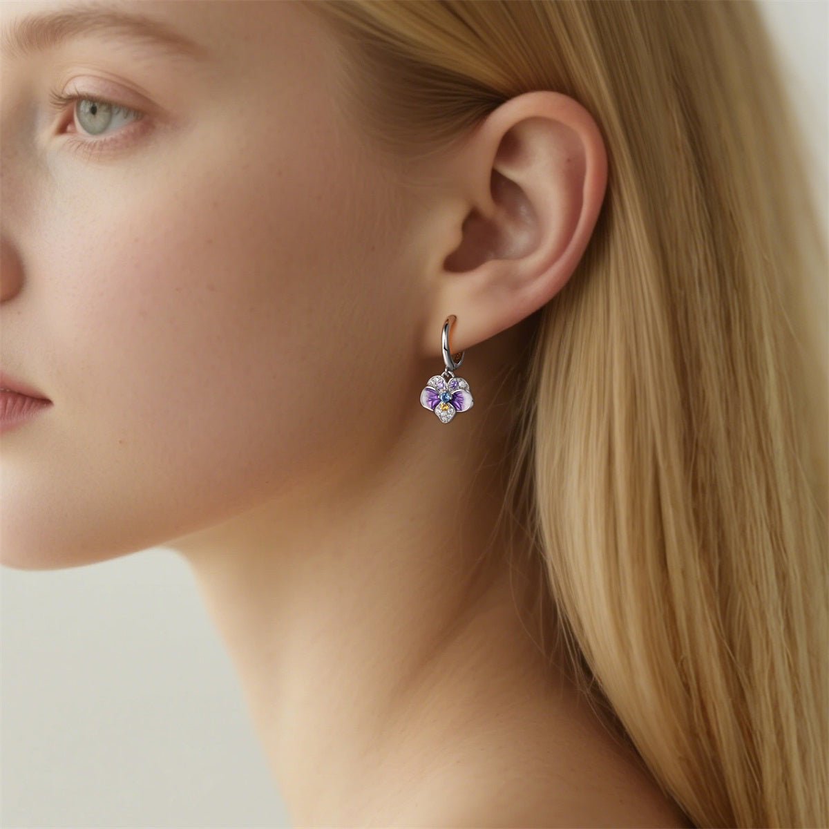 Amarante Jewelry Violet Blossom Crystal Flower Hoop Earrings