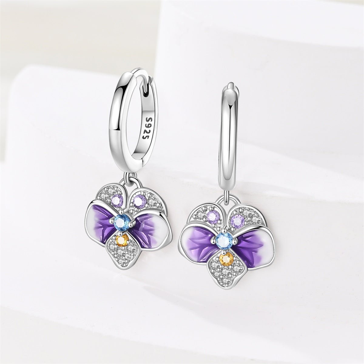 Amarante Jewelry Violet Blossom Crystal Flower Hoop Earrings