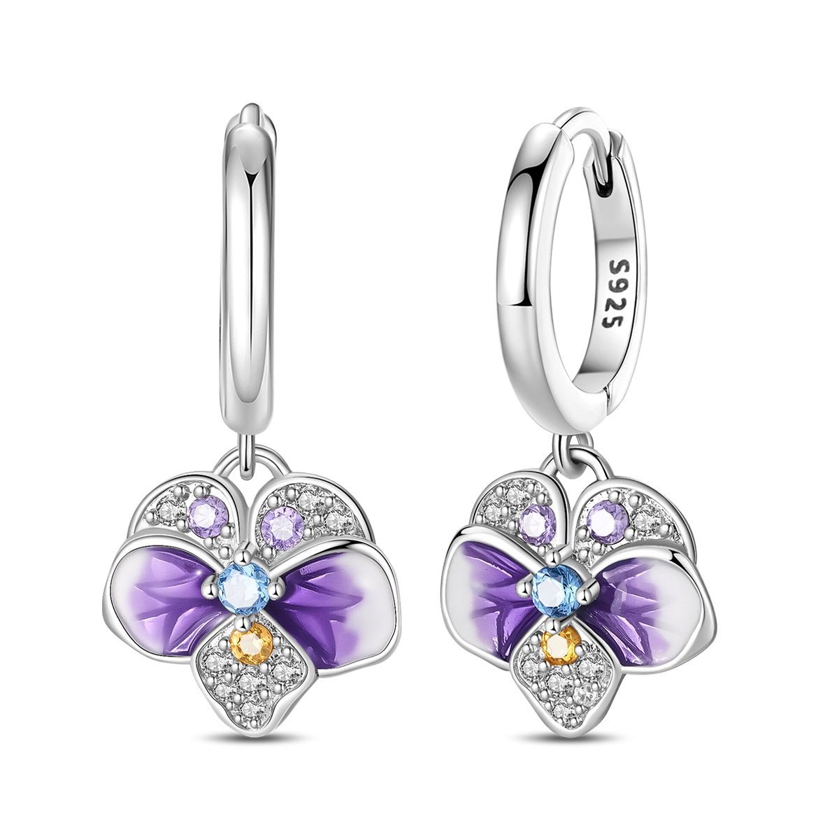 Amarante Jewelry Violet Blossom Crystal Flower Hoop Earrings