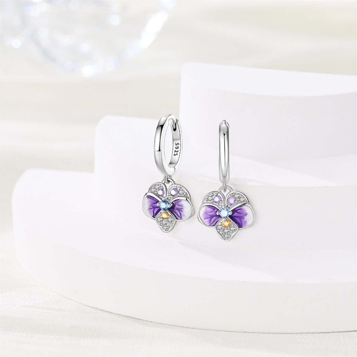Amarante Jewelry Violet Blossom Crystal Flower Hoop Earrings