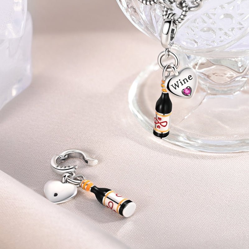 Amarante Jewelry Wine Bottle & Heart “Wine Lover” Dangle Charm