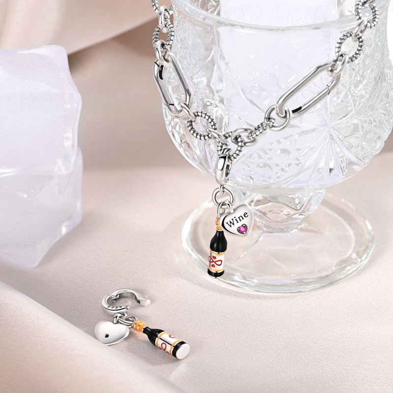 Amarante Jewelry Wine Bottle & Heart “Wine Lover” Dangle Charm