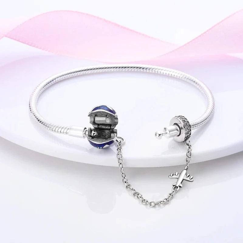 Amarante Jewelry World Globe Charm Bracelet with Airplane and Safety Chain