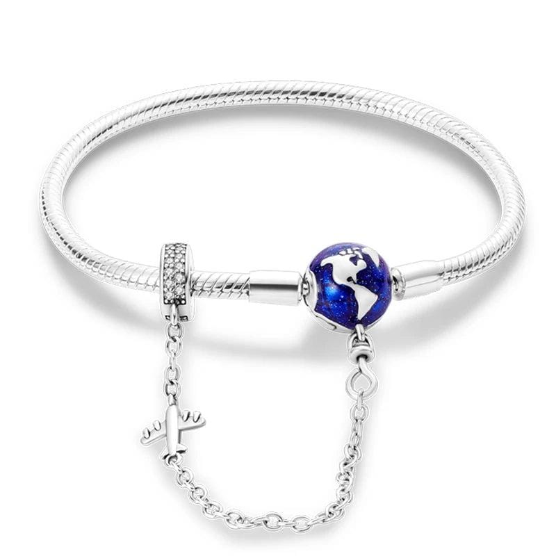 Amarante Jewelry World Globe Charm Bracelet with Airplane and Safety Chain