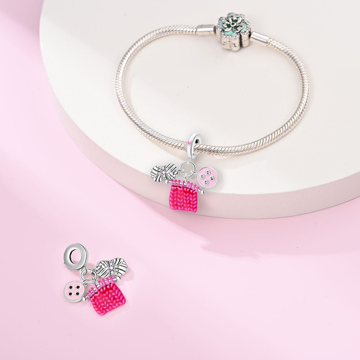 Amarante Jewelry Yarn, Knitted Fabric, & Button Charm