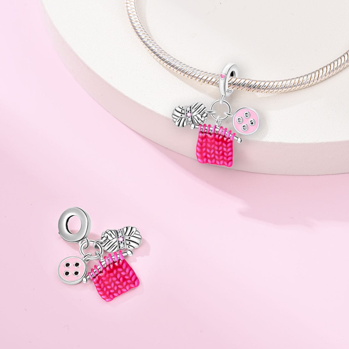 Amarante Jewelry Yarn, Knitted Fabric, & Button Charm