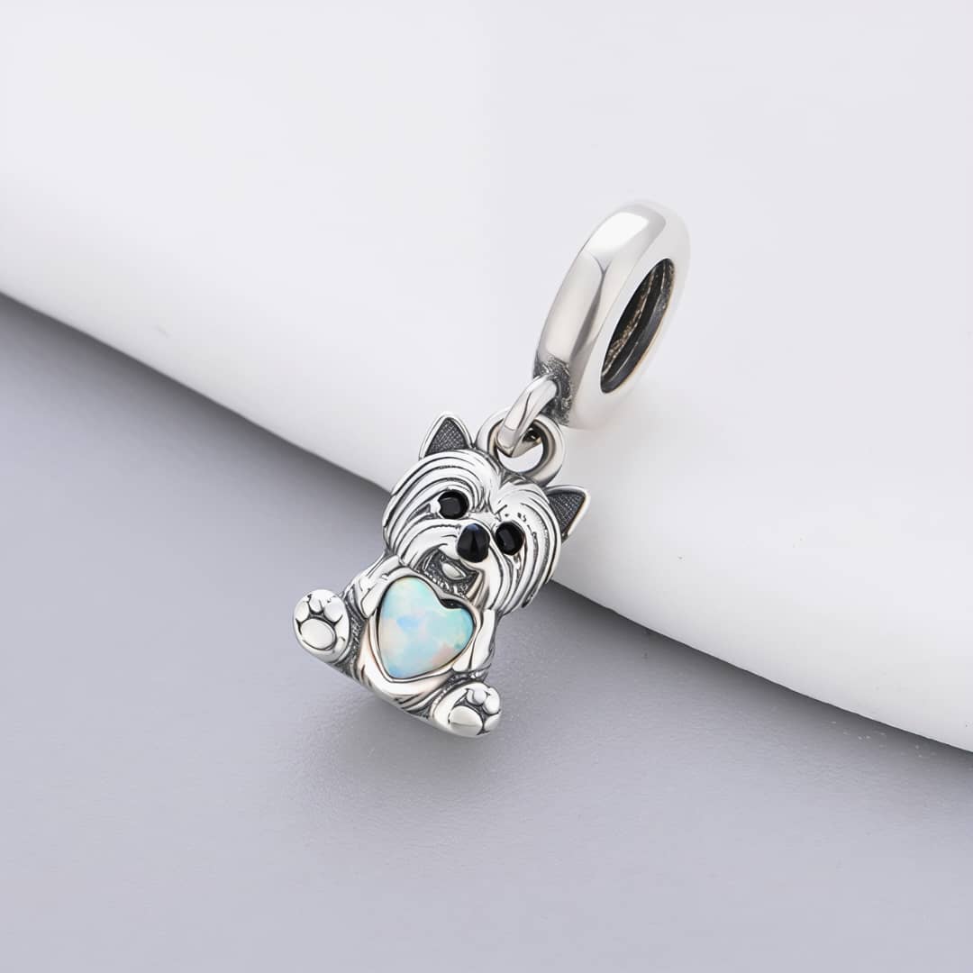 Amarante Jewelry Yorkshire Terrier Dog with Heart Stone Dangle Charm