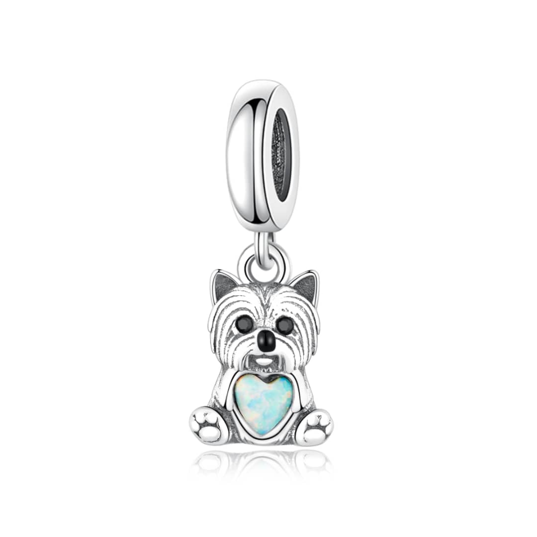 Amarante Jewelry Yorkshire Terrier Dog with Heart Stone Dangle Charm