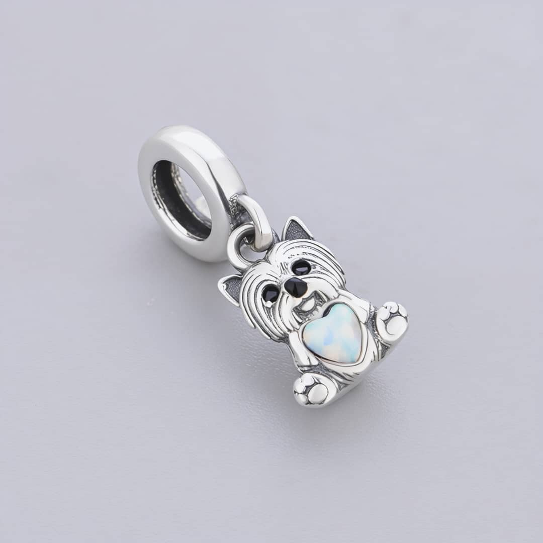 Amarante Jewelry Yorkshire Terrier Dog with Heart Stone Dangle Charm